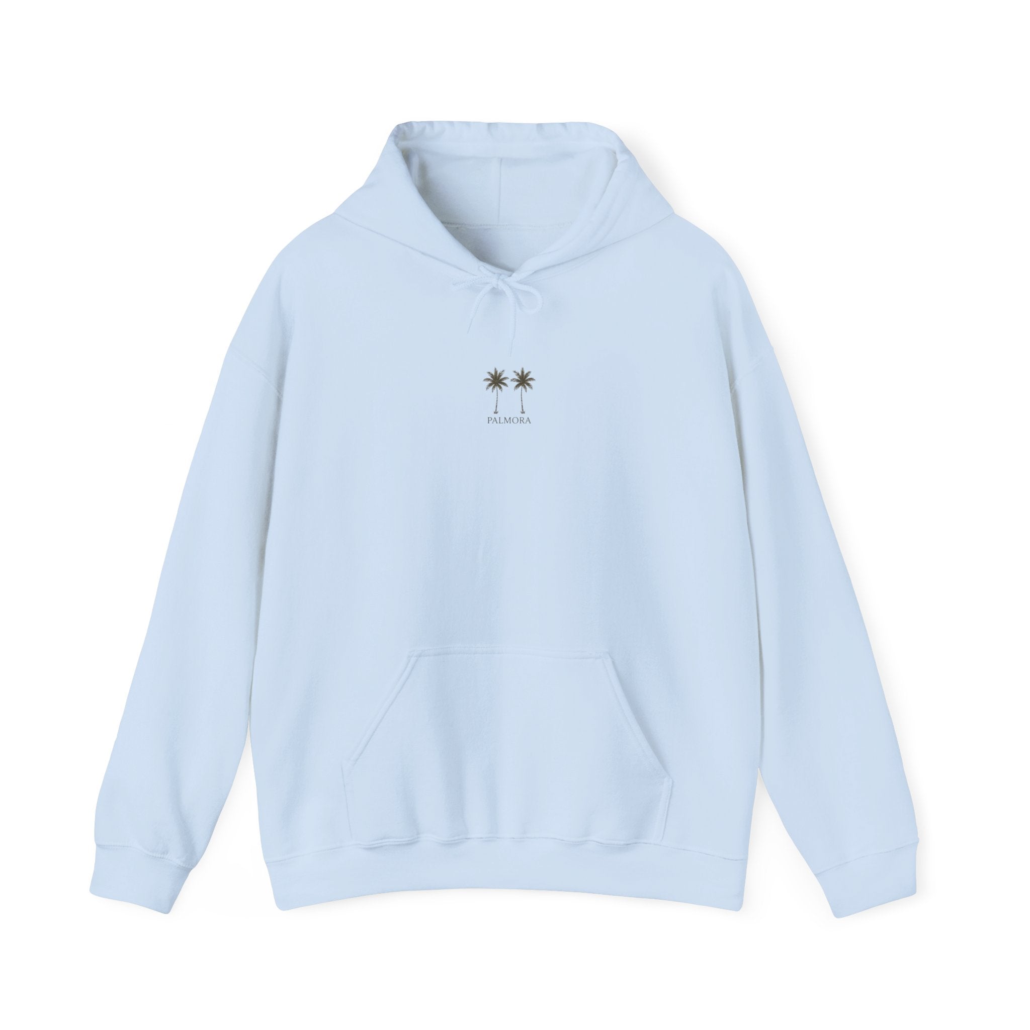 Palmora Palm Trees Hoodie — Minimal Coastal Graphic Pullover