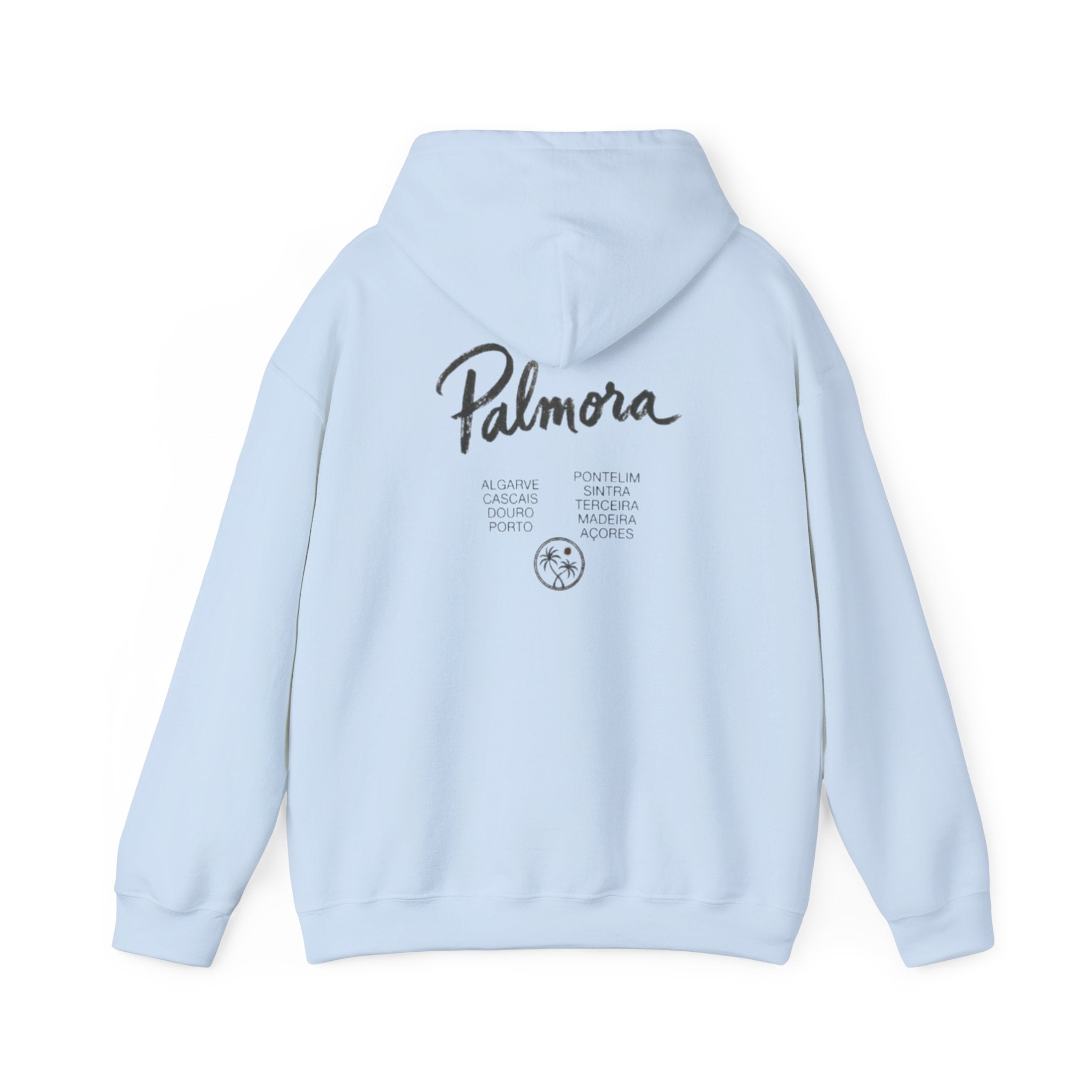 Palmora Palm Trees Hoodie — Minimal Coastal Graphic Pullover