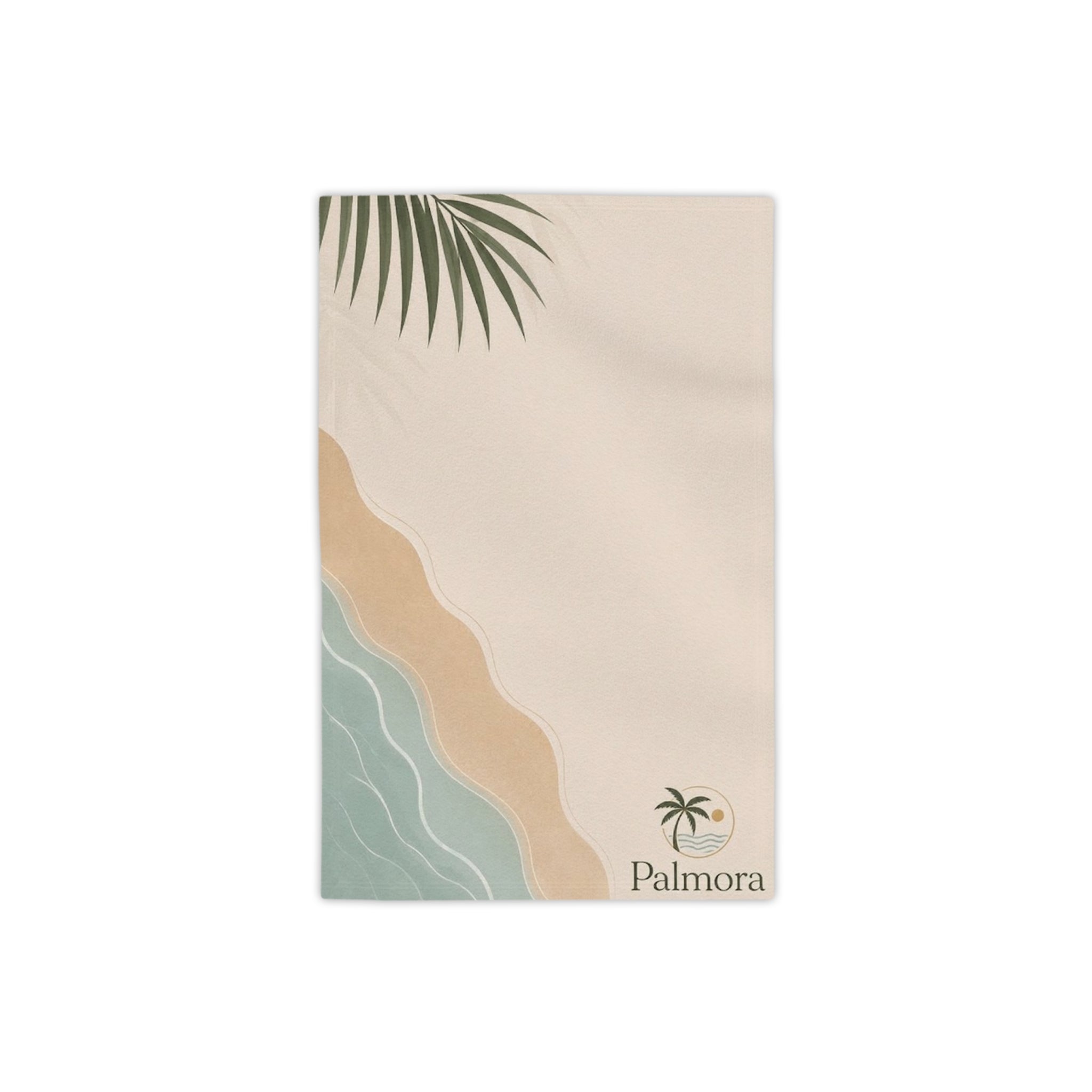 Palmora Coastal Beach Towel — Minimal Palm Leaf & Wave Design