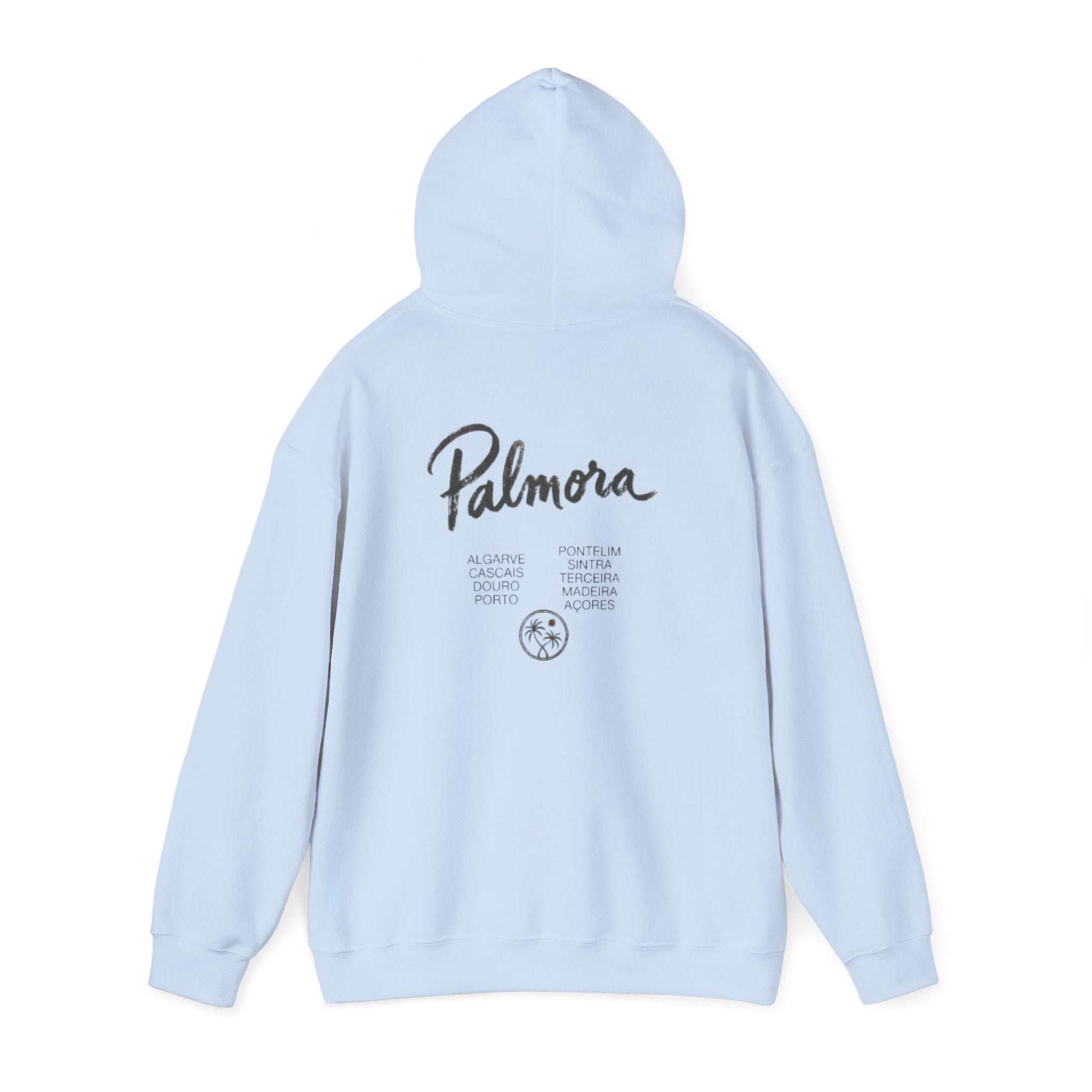Palmora Palm Trees Hoodie — Minimal Coastal Graphic Pullover