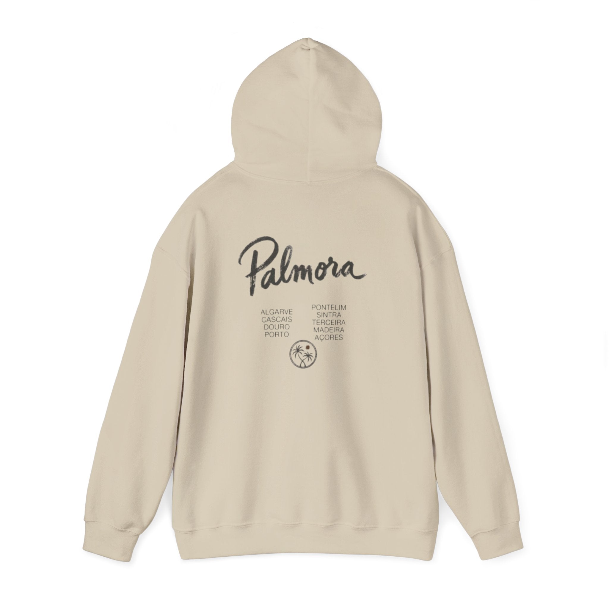Palmora Palm Trees Hoodie — Minimal Coastal Graphic Pullover
