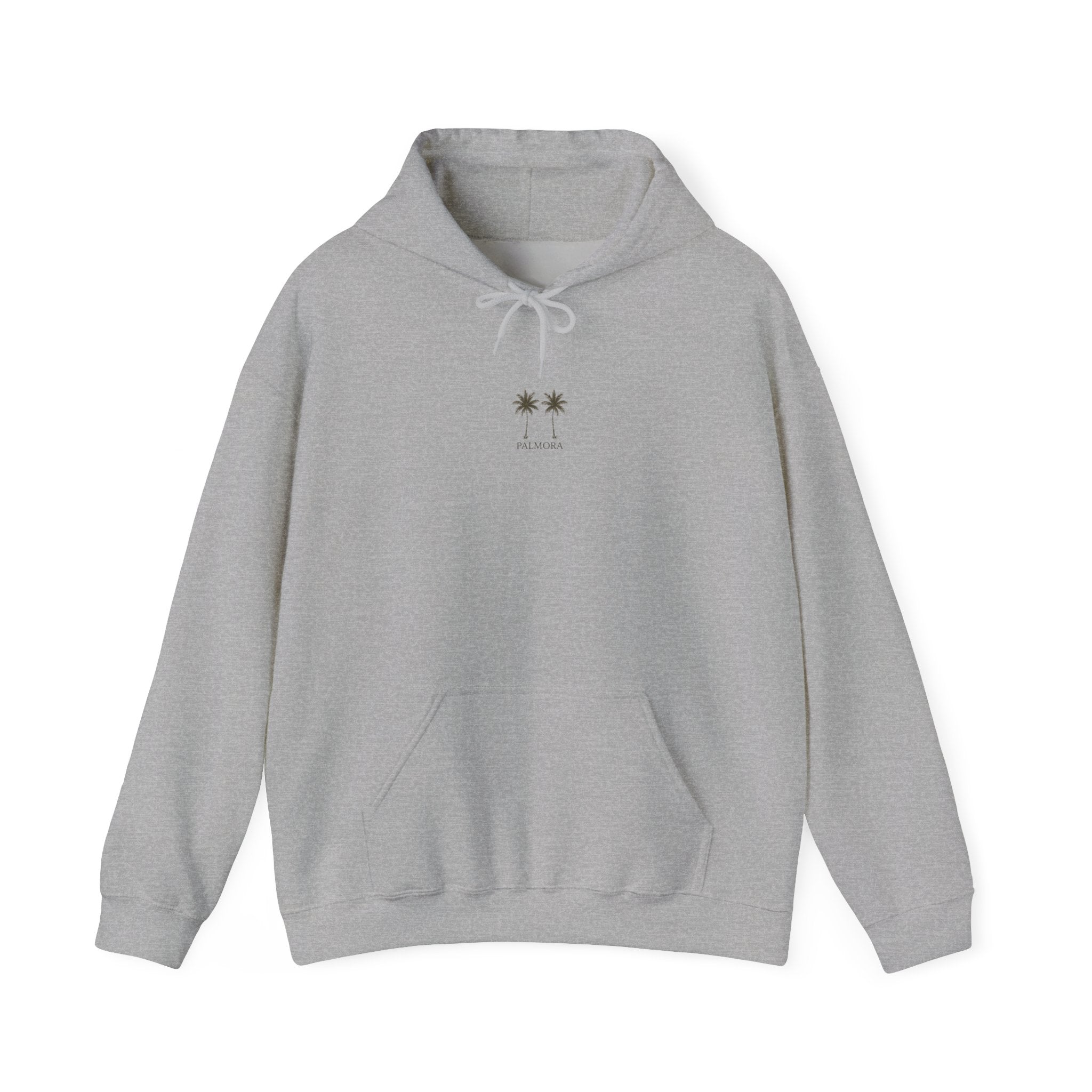 Palmora Palm Trees Hoodie — Minimal Coastal Graphic Pullover