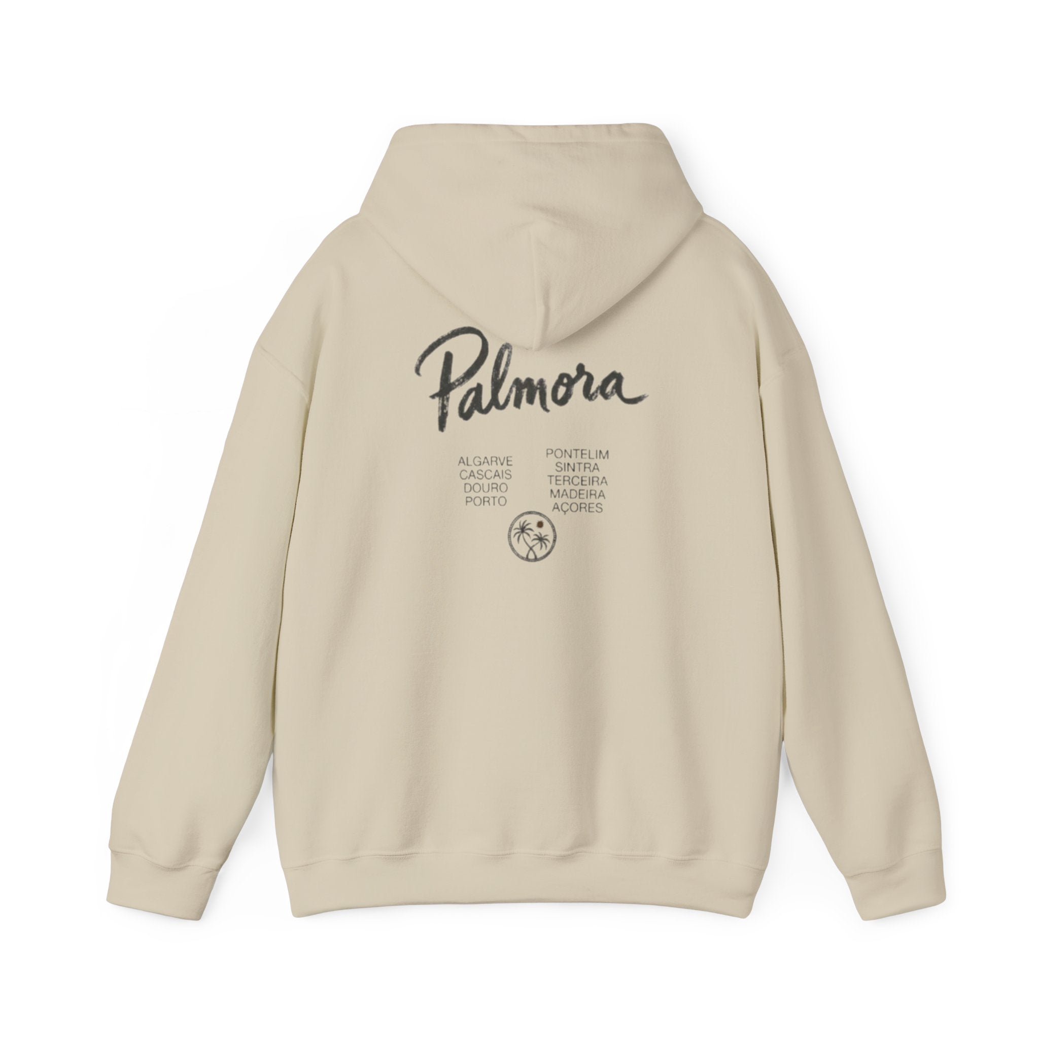 Palmora Palm Trees Hoodie — Minimal Coastal Graphic Pullover