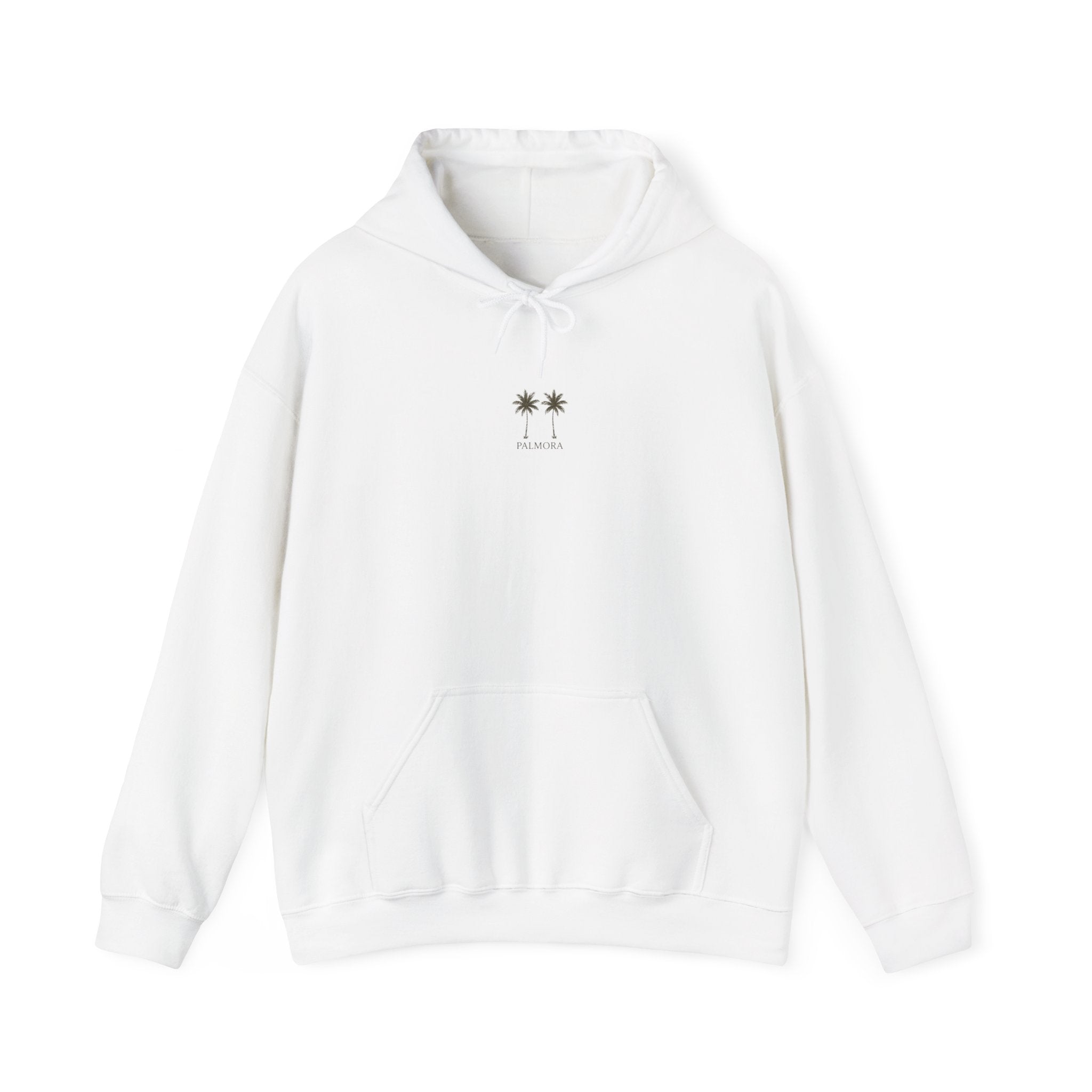 Palmora Palm Trees Hoodie — Minimal Coastal Graphic Pullover
