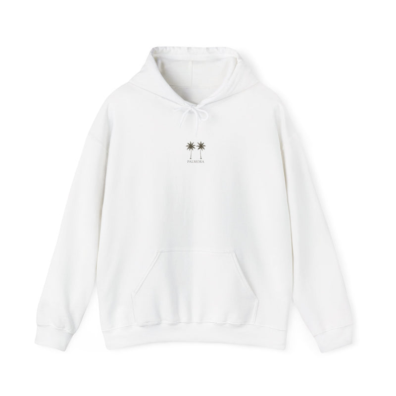 Palmora Palm Trees Hoodie — Minimal Coastal Graphic Pullover