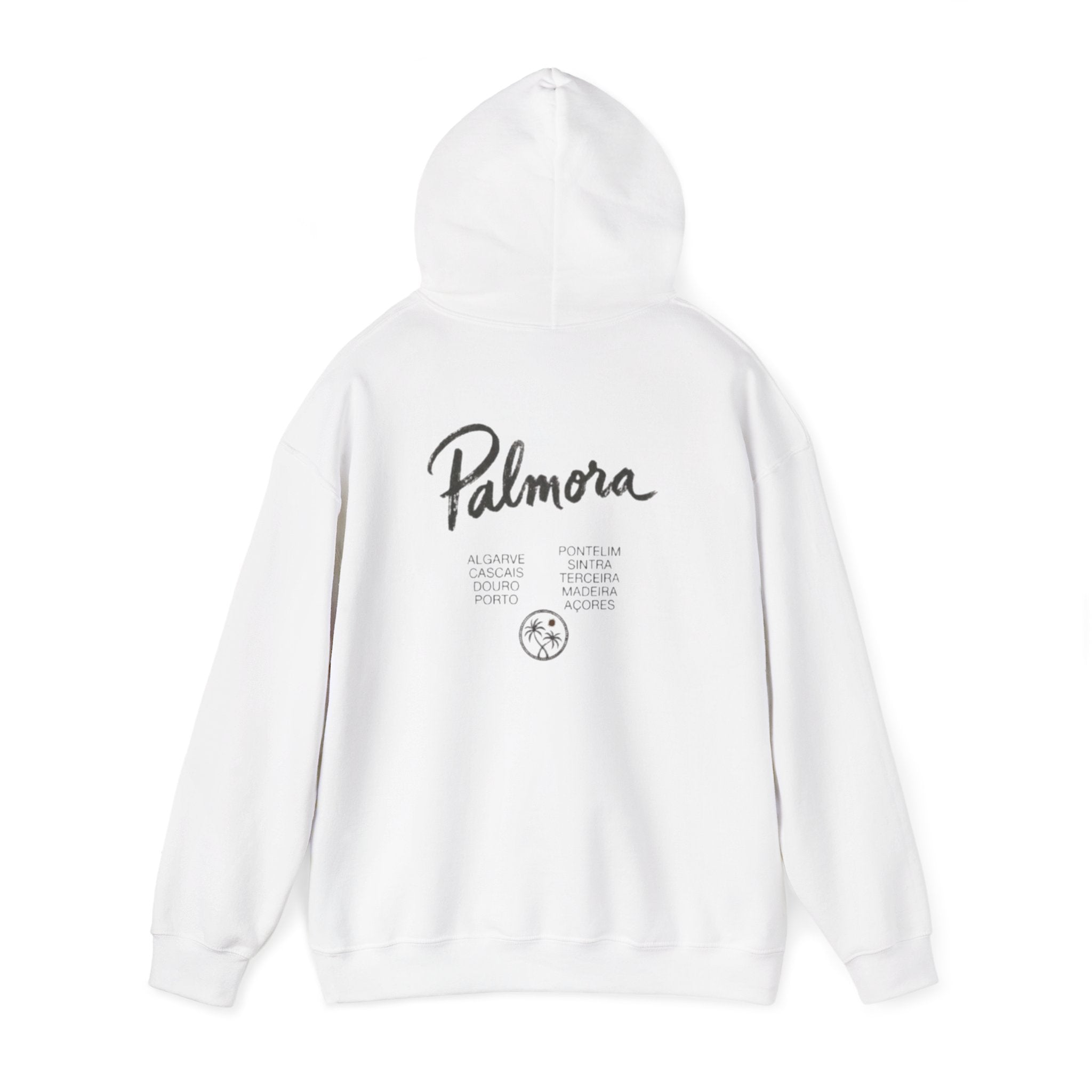 Palmora Palm Trees Hoodie — Minimal Coastal Graphic Pullover