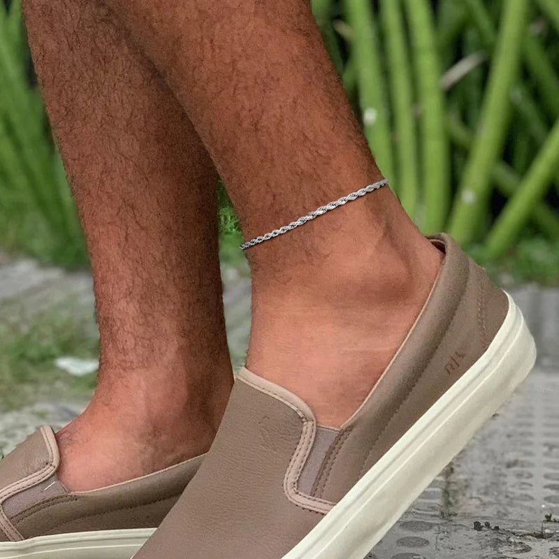 Rope Anklet, Stainless Steel Rope Ankle, Anklets Bracelets for Men Women, Adjustable Twisted Rope Bracelet Gift