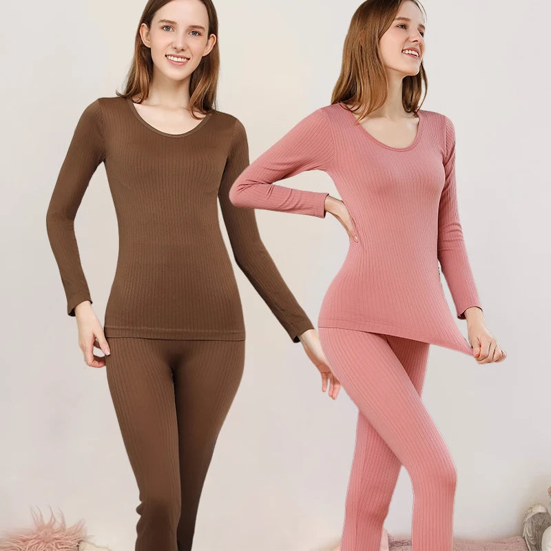4 Pieces Women Warm Thermal UnderwearSet Sexy Long Sleeve Winter Clothes Ribbed Thermal Intimate Set Ladies Thick Sleepwear New