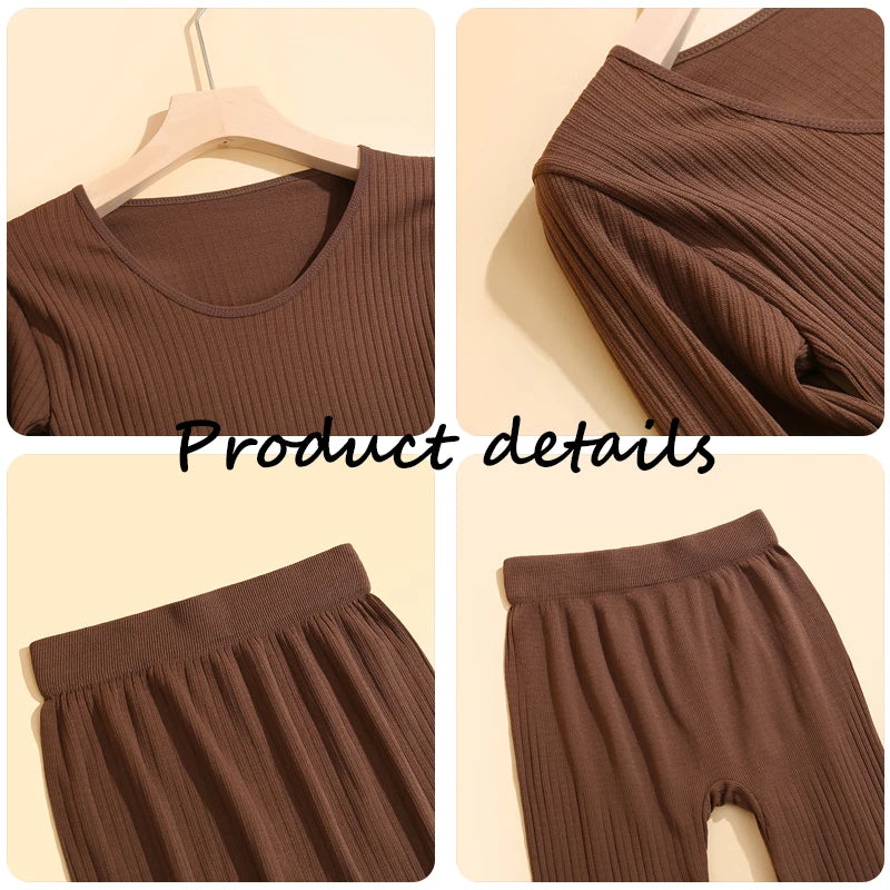 4 Pieces Women Warm Thermal UnderwearSet Sexy Long Sleeve Winter Clothes Ribbed Thermal Intimate Set Ladies Thick Sleepwear New