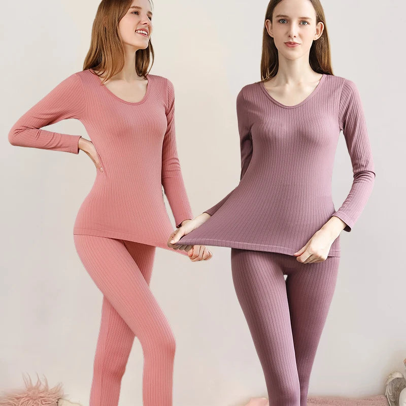 4 Pieces Women Warm Thermal UnderwearSet Sexy Long Sleeve Winter Clothes Ribbed Thermal Intimate Set Ladies Thick Sleepwear New