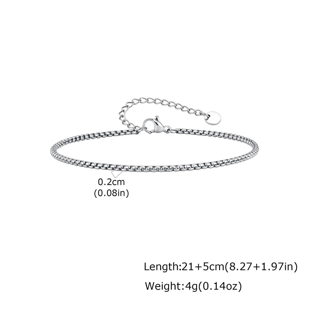 Minimalist Unisex Stainless Steel Box Chain Thin Link Adjustable Anklets for Men Women Basic Stackable Casual Beach Foot Jewelry