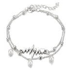 New Creative Personality  ECG Heart Imitation Pearl Double-layered Stackable Anklets for Women Men Summer Street Concert Jewelry