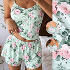 Women's Floral Print Pajama Set Spaghetti Strap V Neck Shorts Sleepwear Summer Breathable Loungewear Multi Print Casual Homewear