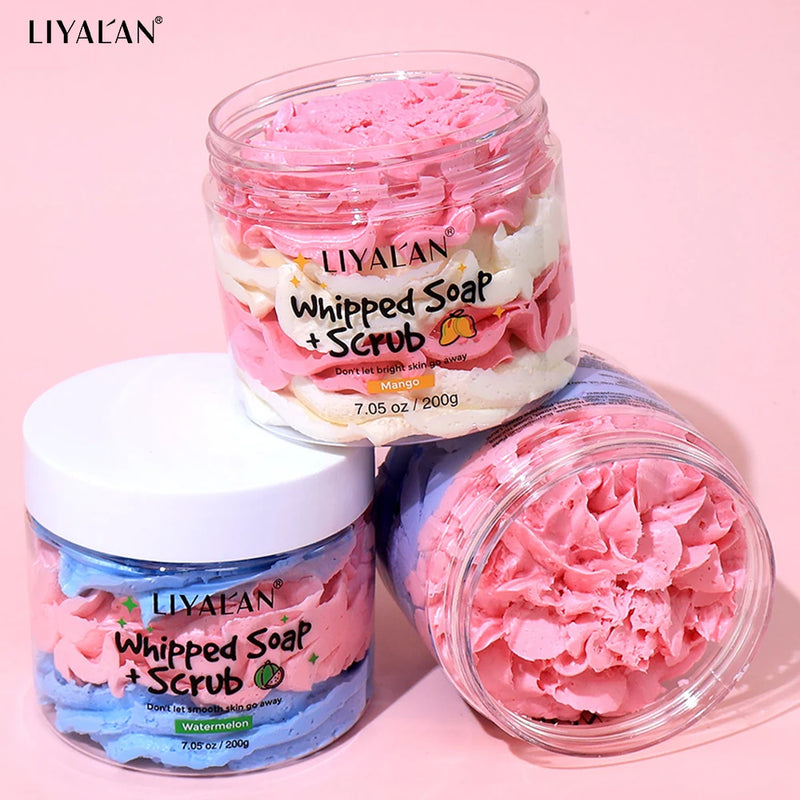 Whipped Soap Bath Cleansing Exfoliating Body Wash Moisturizing Smooth Skin Rainbow Scrub Soften Shave Vegan Handmade Shower Soap