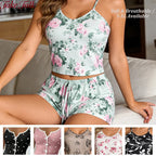 Women's Floral Print Pajama Set Spaghetti Strap V Neck Shorts Sleepwear Summer Breathable Loungewear Multi Print Casual Homewear