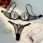 2pcs Women's Bra Set Sexy Lace Mesh Lingerie Set Ultra Thin Breathable Comfortable Lightweight Scallop Transparent Lingerie Set
