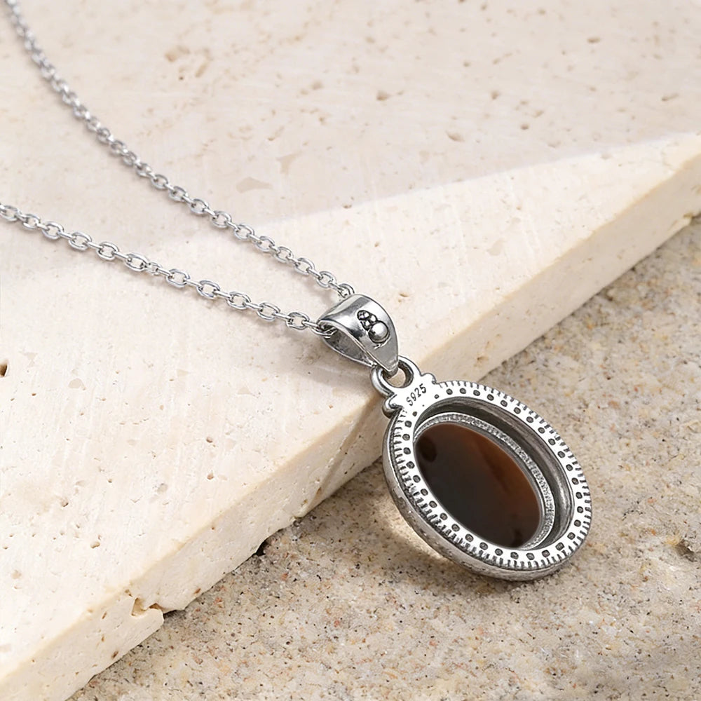 Certified Original 925 Silver Necklace Tiger Eye Stone Oval Shape Natural Stone 10*12MM Retro Necklace with Chain for Women Men