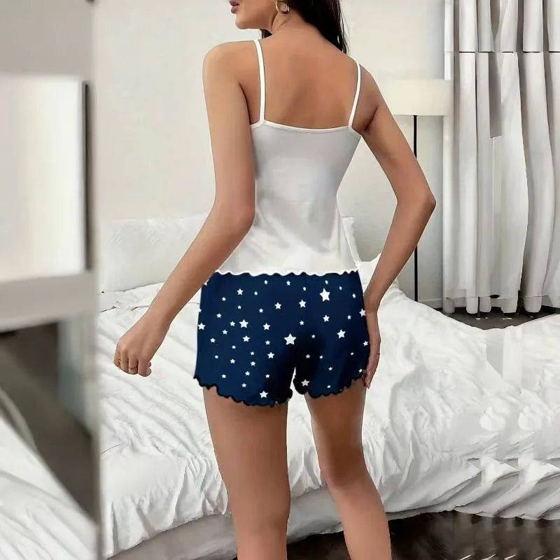 Women's Summer Pajamas Set Solid Color Crew Neck Vest Elasticated Waist Shorts 2-Piece Set Casual Simple Loungewear