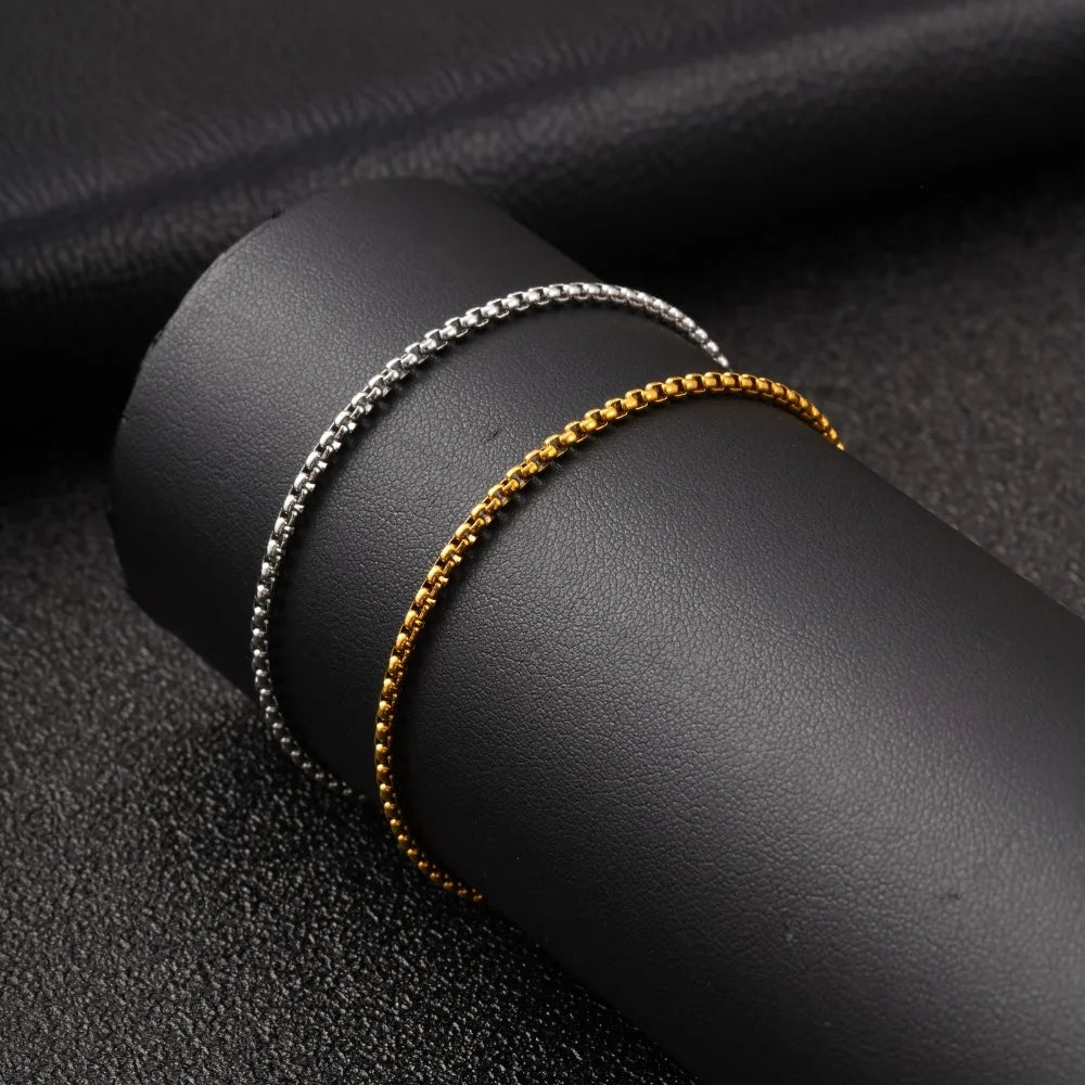 Minimalist Unisex Stainless Steel Box Chain Thin Link Adjustable Anklets for Men Women Basic Stackable Casual Beach Foot Jewelry