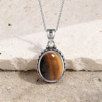 Certified Original 925 Silver Necklace Tiger Eye Stone Oval Shape Natural Stone 10*12MM Retro Necklace with Chain for Women Men
