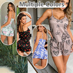Women's Floral Print Pajama Set Spaghetti Strap V Neck Shorts Sleepwear Summer Breathable Loungewear Multi Print Casual Homewear