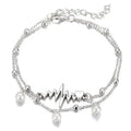New Creative Personality  ECG Heart Imitation Pearl Double-layered Stackable Anklets for Women Men Summer Street Concert Jewelry