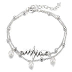 New Creative Personality  ECG Heart Imitation Pearl Double-layered Stackable Anklets for Women Men Summer Street Concert Jewelry