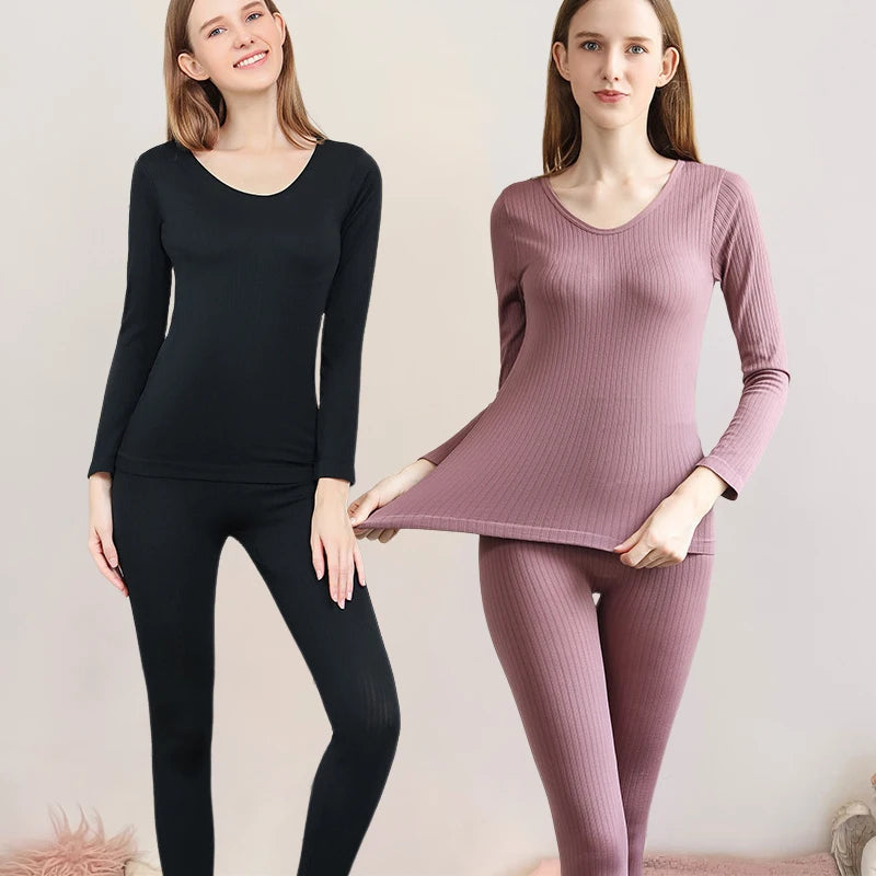 4 Pieces Women Warm Thermal UnderwearSet Sexy Long Sleeve Winter Clothes Ribbed Thermal Intimate Set Ladies Thick Sleepwear New