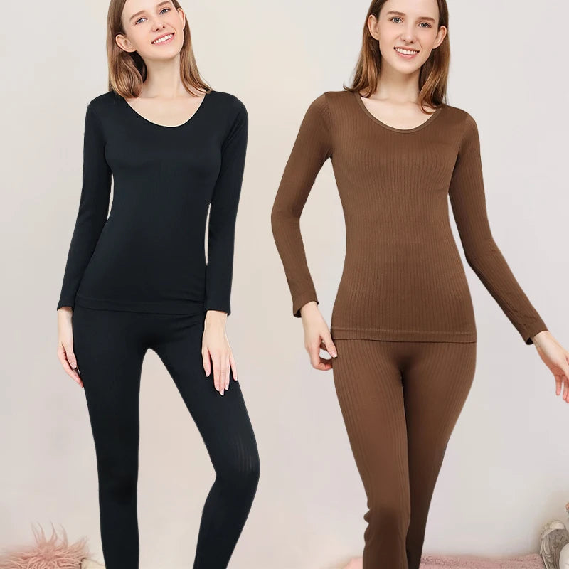 4 Pieces Women Warm Thermal UnderwearSet Sexy Long Sleeve Winter Clothes Ribbed Thermal Intimate Set Ladies Thick Sleepwear New