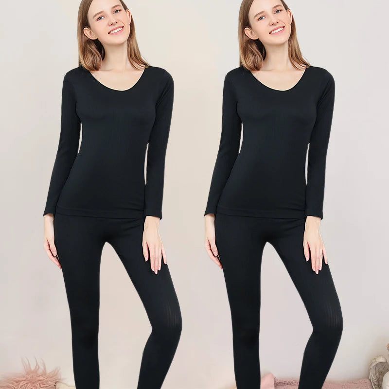 4 Pieces Women Warm Thermal UnderwearSet Sexy Long Sleeve Winter Clothes Ribbed Thermal Intimate Set Ladies Thick Sleepwear New
