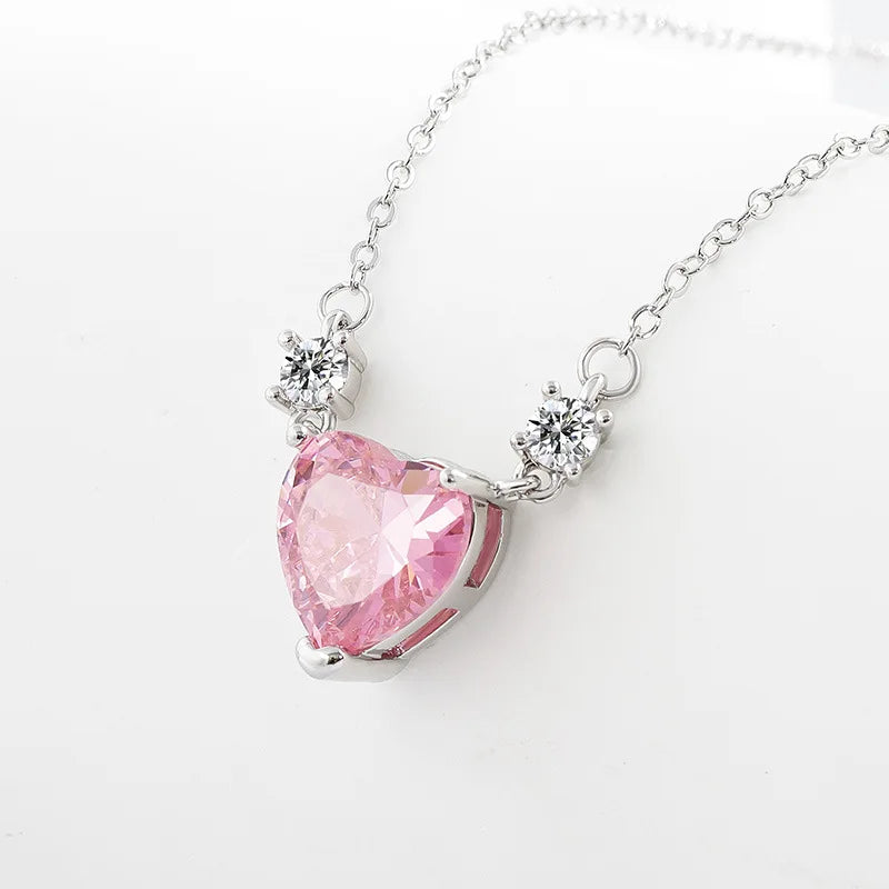Light Luxury 925 Sterling Silver Pink Diamond Love Zircon Pendant Niche Exquisite Ladies Necklace Birthday Banquet Jewelry