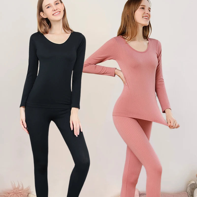 4 Pieces Women Warm Thermal UnderwearSet Sexy Long Sleeve Winter Clothes Ribbed Thermal Intimate Set Ladies Thick Sleepwear New
