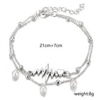 New Creative Personality  ECG Heart Imitation Pearl Double-layered Stackable Anklets for Women Men Summer Street Concert Jewelry