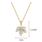 Temperament Crystal Maple Leaf Pendant Necklace Earrings for Women Charm Gold Color Stainless Steel Bride Chokers Jewelry Set