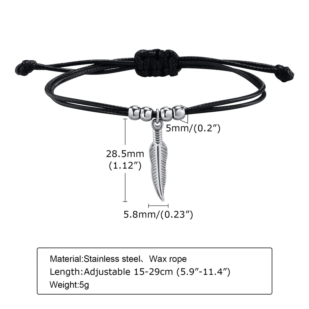Casual Handmade Braided String Rope Chain Anklets for Men,Stylish Feather Beads Charm Ankle Bracelet,Beach Barefoot Gift Jewelry