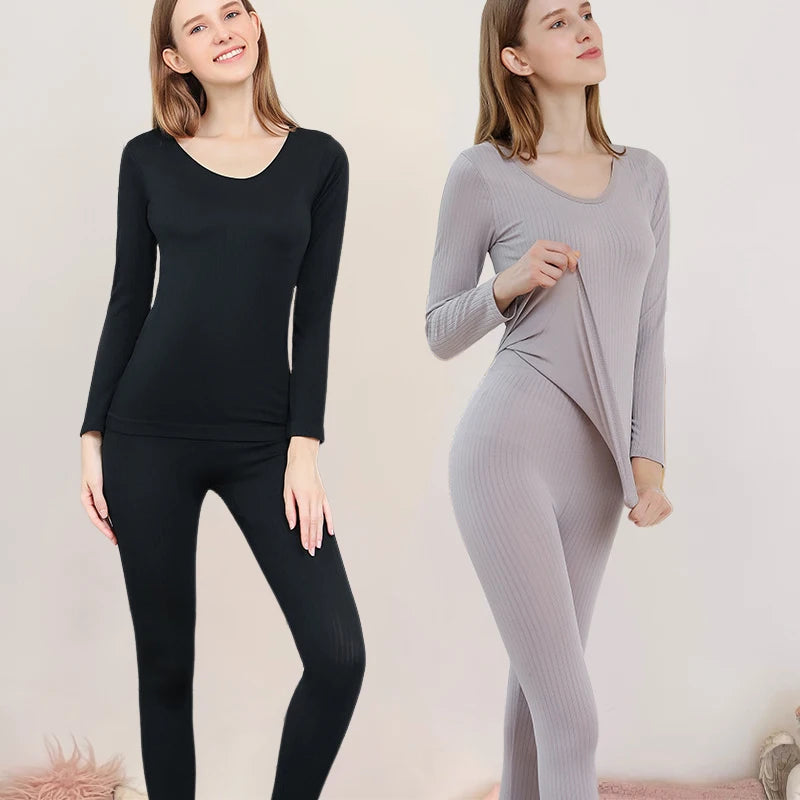 4 Pieces Women Warm Thermal UnderwearSet Sexy Long Sleeve Winter Clothes Ribbed Thermal Intimate Set Ladies Thick Sleepwear New